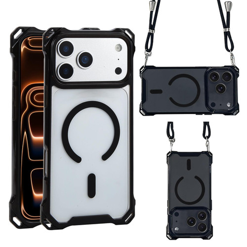 iPhone 17 Pro Max XDcase Four-Corner Hole Shockproof Magnetic Phone Case, Lanyard Not Included - Black