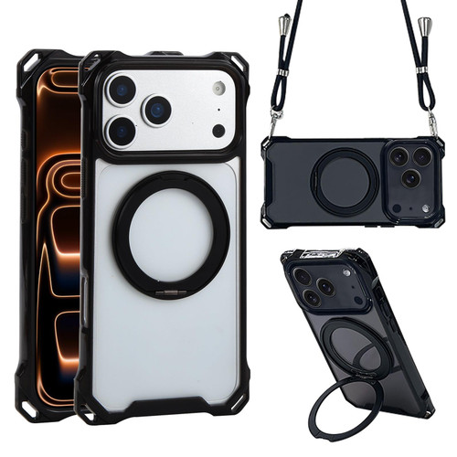 iPhone 17 Pro Max XDcase Pivot Stand Four-Corner Hole Magnetic Phone Case, Lanyard Not Included - Black