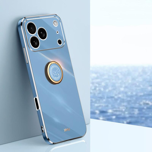 iPhone 17 Pro Max XINLI Straight Edge 6D Electroplate TPU Phone Case with Ring Holder - Celestial Blue