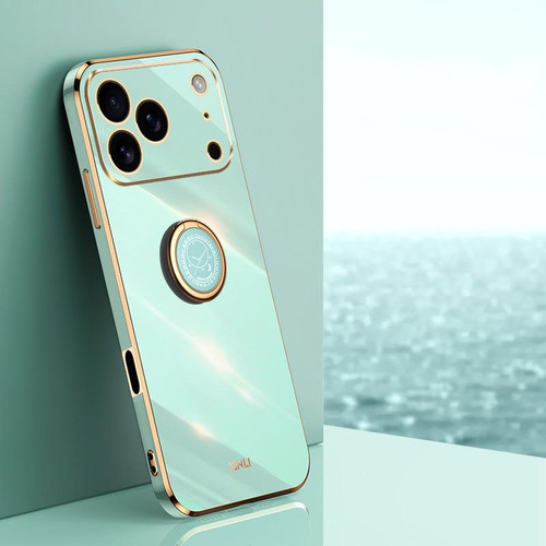 iPhone 17 Pro Max XINLI Straight Edge 6D Electroplate TPU Phone Case with Ring Holder - Mint Green