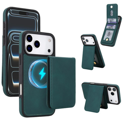 iPhone 17 Pro Max YM030 Retro Faux Leather Magnetic Detachable Wallet Phone Case - Green