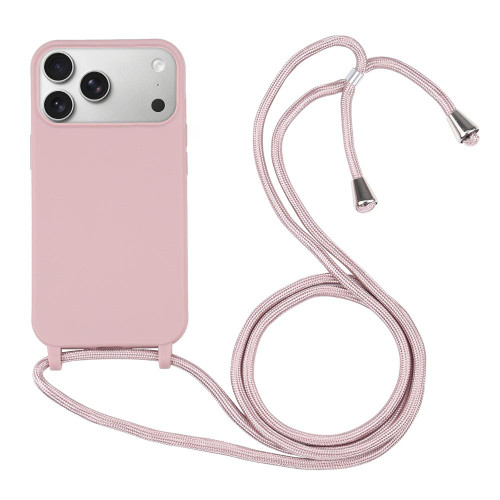 Candy Colors TPU Protective Phone Case with Lanyard iPhone 17 Pro - Rose Gold