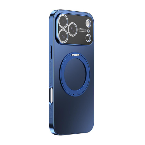 iPhone 17 Pro 360 Degree Rotating Holder MagSafe Electroplated Phone Case with Lens Cover - Navy Blue