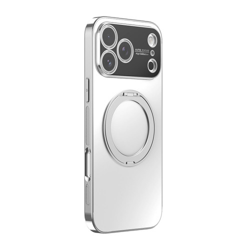 iPhone 17 Pro 360 Degree Rotating Holder MagSafe Electroplated Phone Case with Lens Cover - White