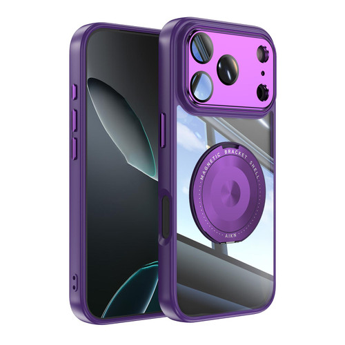 iPhone 17 Pro 360 Holder Magsafe Acrylic Hybrid TPU Phone Case - Purple