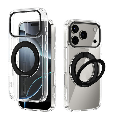 iPhone 17 Pro ABEEL MagSafe Q-LUCK Pivot Bracket Transparent Phone Case - Black
