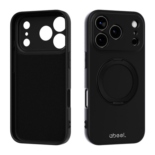 iPhone 17 Pro ABEEL Skin-friendly Feel Magnetic Liquid Silicone Phone Case with Holder - Black