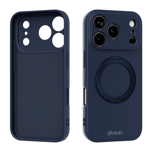 iPhone 17 Pro ABEEL Skin-friendly Feel Magnetic Liquid Silicone Phone Case with Holder - Blue