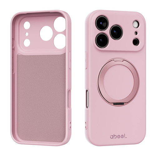 iPhone 17 Pro ABEEL Skin-friendly Feel Magnetic Liquid Silicone Phone Case with Holder - Pink