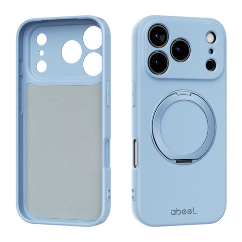 iPhone 17 Pro ABEEL Skin-friendly Feel Magnetic Liquid Silicone Phone Case with Holder - Sky Blue