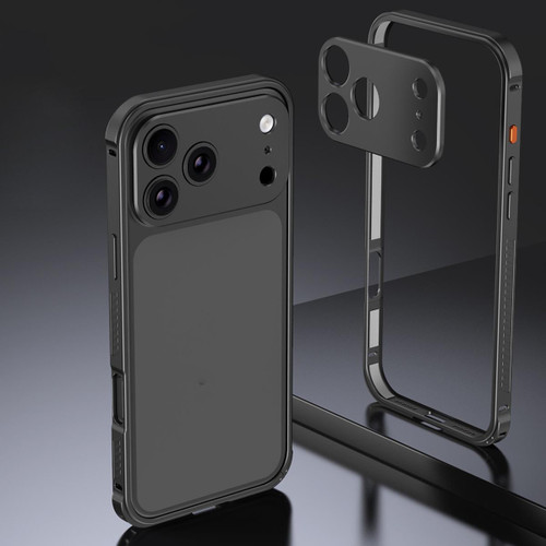 iPhone 17 Pro Armor Dual-side Anti-slip Metal Frame Case with Lens Cover - Black