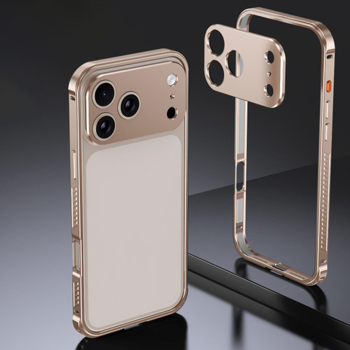 iPhone 17 Pro Armor Dual-side Anti-slip Metal Frame Case with Lens Cover - Desert Gold