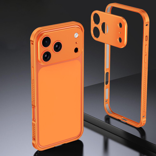 iPhone 17 Pro Armor Dual-side Anti-slip Metal Frame Case with Lens Cover - Orange
