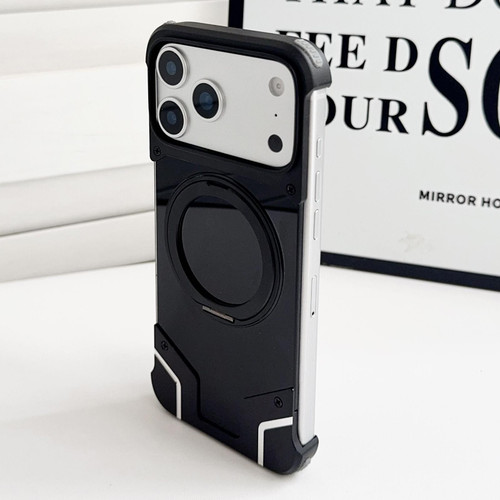 iPhone 17 Pro Armor Original Color Metal Frameless 360 Rotation Holder Magnetic Phone Case - Black