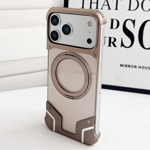 iPhone 17 Pro Armor Original Color Metal Frameless 360 Rotation Holder Magnetic Phone Case - Dessert Gold