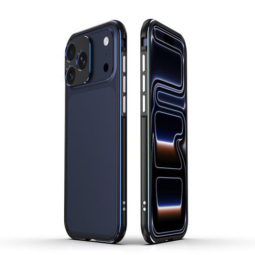 iPhone 17 Pro Aurora Series Lens Protector + Metal Frame Phone Case - Black Blue