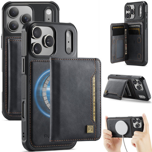 iPhone 17 Pro AutSpace A13 MagSafe Magnetic RFID Flip Card Bag Phone Case - Black