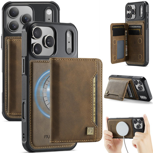 iPhone 17 Pro AutSpace A13 MagSafe Magnetic RFID Flip Card Bag Phone Case - Coffee
