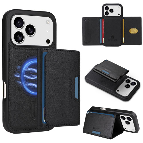 iPhone 17 Pro BETOPNICE Horizontal Flip Detachable MagSafe Wallet Phone Case - Black
