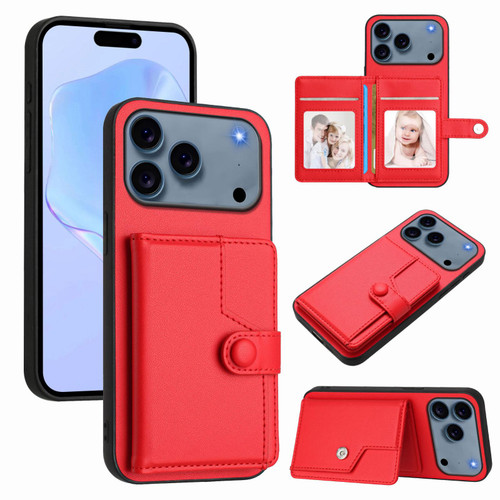 iPhone 17 Pro Button Card Bag RFID Anti-theft Phone Case - Red
