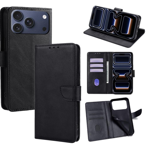 iPhone 17 Pro Calf Texture Buckle Flip Leather Phone Case - Black