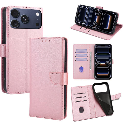 iPhone 17 Pro Calf Texture Buckle Flip Leather Phone Case - Rose Gold