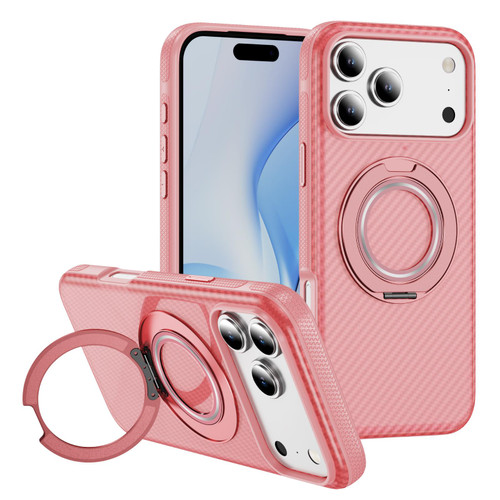 iPhone 17 Pro Carbon Fiber Gear Holder C Type MagSafe Phone Case - Bright Pink + Pink