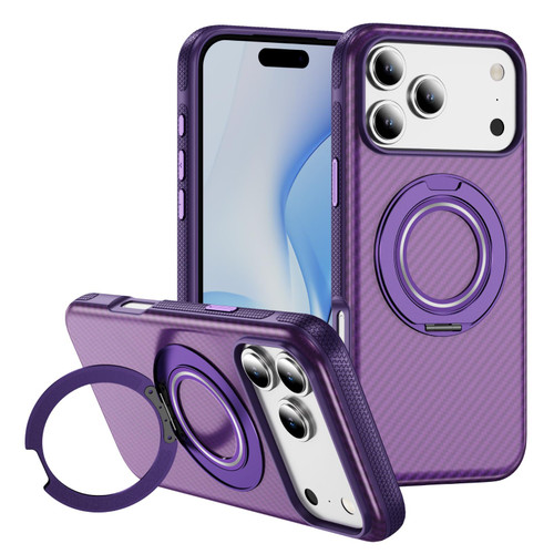 iPhone 17 Pro Carbon Fiber Gear Holder C Type MagSafe Phone Case - Bright Purple + Purple