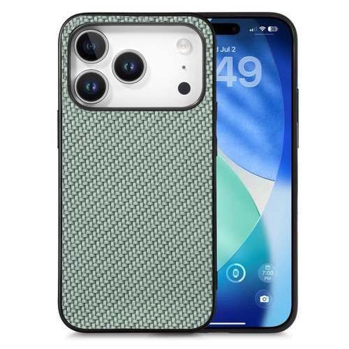 iPhone 17 Pro Carbon Fiber Texture Leather Back Phone Case - Green