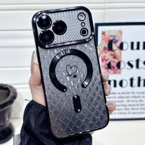 iPhone 17 Pro Carbon Fiber Texture Loves Leaves Gradient MagSafe TPU Phone Case - Black