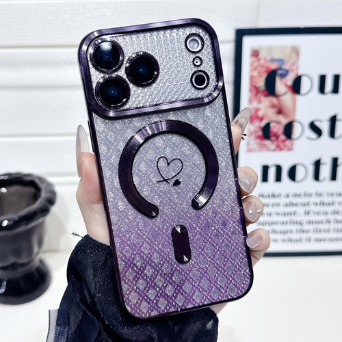 iPhone 17 Pro Carbon Fiber Texture Loves Leaves Gradient MagSafe TPU Phone Case - Purple
