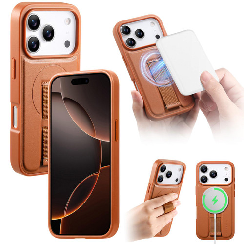 iPhone 17 Pro CaseNeo Finger Grip Wristband MagSafe Back Phone Case - Brown