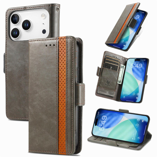 iPhone 17 Pro CaseNeo Splicing Dual Magnetic Buckle Leather Phone Case - Gray