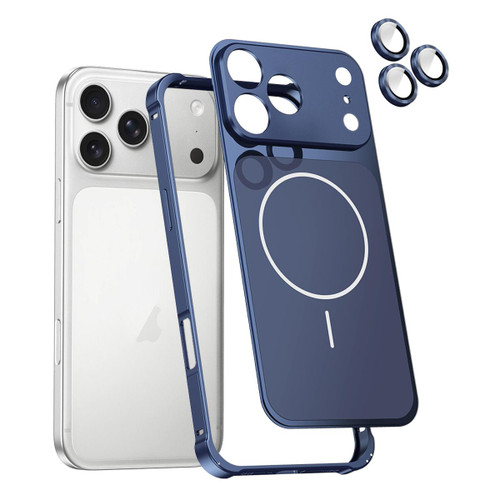 iPhone 17 Pro Change to 17 Series X1 Metal Frame + Lens Magnetic Phone Case - Blue