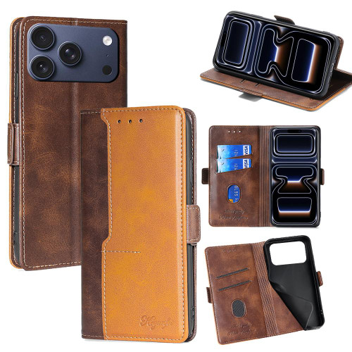 iPhone 17 Pro Contrast Color Side Buckle Leather Phone Case - Dark Brown + Gold