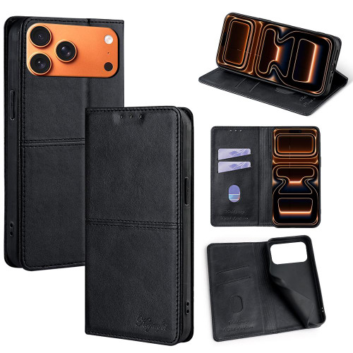iPhone 17 Pro Cow Texture Magnetic Leather Phone Case - Black