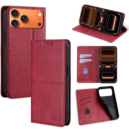 iPhone 17 Pro Cow Texture Magnetic Leather Phone Case - Red