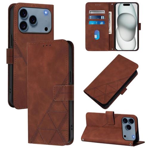 iPhone 17 Pro Crossbody 3D Embossed Flip Leather Phone Case - Brown