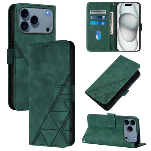 iPhone 17 Pro Crossbody 3D Embossed Flip Leather Phone Case - Dark Green