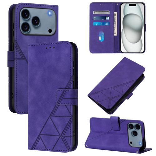 iPhone 17 Pro Crossbody 3D Embossed Flip Leather Phone Case - Purple
