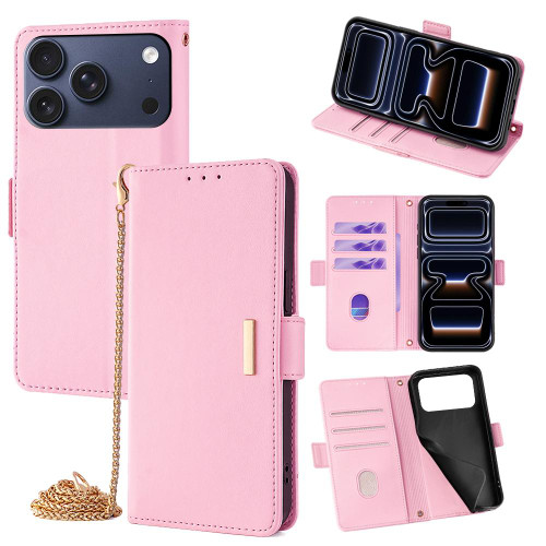 iPhone 17 Pro Crossbody Chain Leather Phone Case - Pink