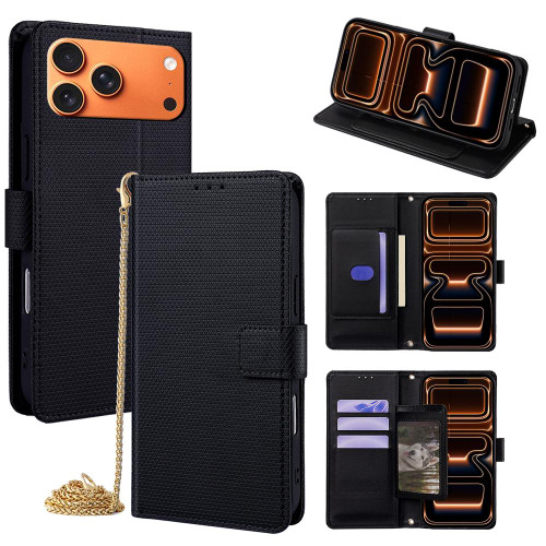 iPhone 17 Pro Crossbody Chain Triangle Leather Phone Case - Black