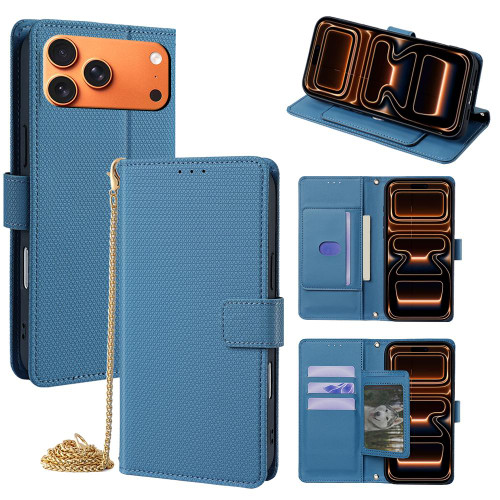 iPhone 17 Pro Crossbody Chain Triangle Leather Phone Case - Blue