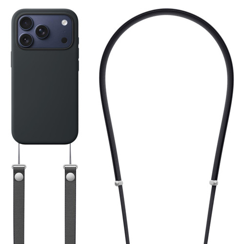 iPhone 17 Pro Crossbody Imitation Nylon Magnetic Liquid Pop-Up Animation Liquid Silicone Phone Case - Black