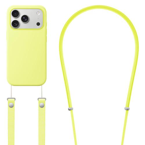 iPhone 17 Pro Crossbody Imitation Nylon Magnetic Liquid Pop-Up Animation Liquid Silicone Phone Case - Fluorescent Green