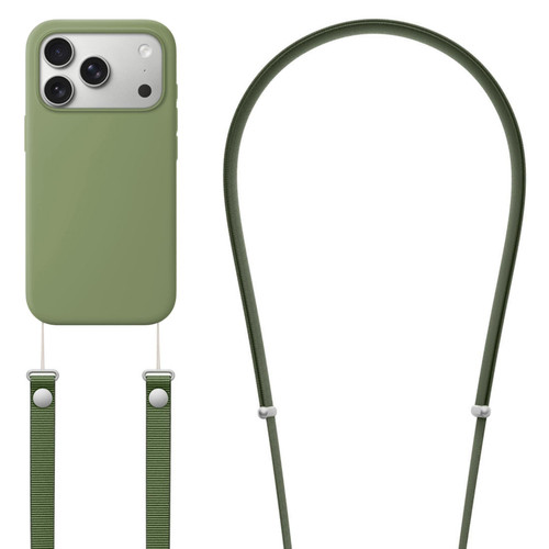 iPhone 17 Pro Crossbody Imitation Nylon Magnetic Liquid Pop-Up Animation Liquid Silicone Phone Case - Light Jade Green