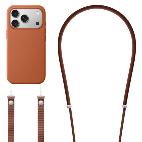 iPhone 17 Pro Crossbody Imitation Nylon Magnetic Liquid Pop-Up Animation Liquid Silicone Phone Case - Terracotta