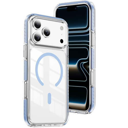 iPhone 17 Pro Crystal Shield Clear Magnetic Acrylic Hybrid TPU Phone Case - Blue