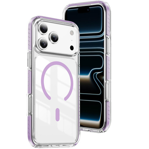 iPhone 17 Pro Crystal Shield Clear Magnetic Acrylic Hybrid TPU Phone Case - Purple