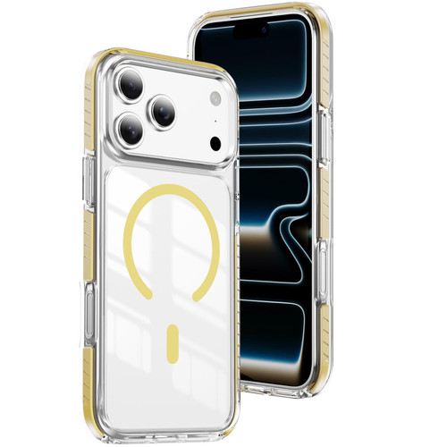 iPhone 17 Pro Crystal Shield Clear Magnetic Acrylic Hybrid TPU Phone Case - Yellow